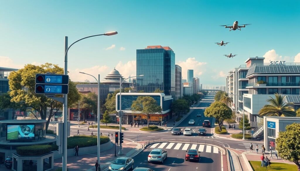 IoT in urban areas and smart sensors enhancing urban infrastructure